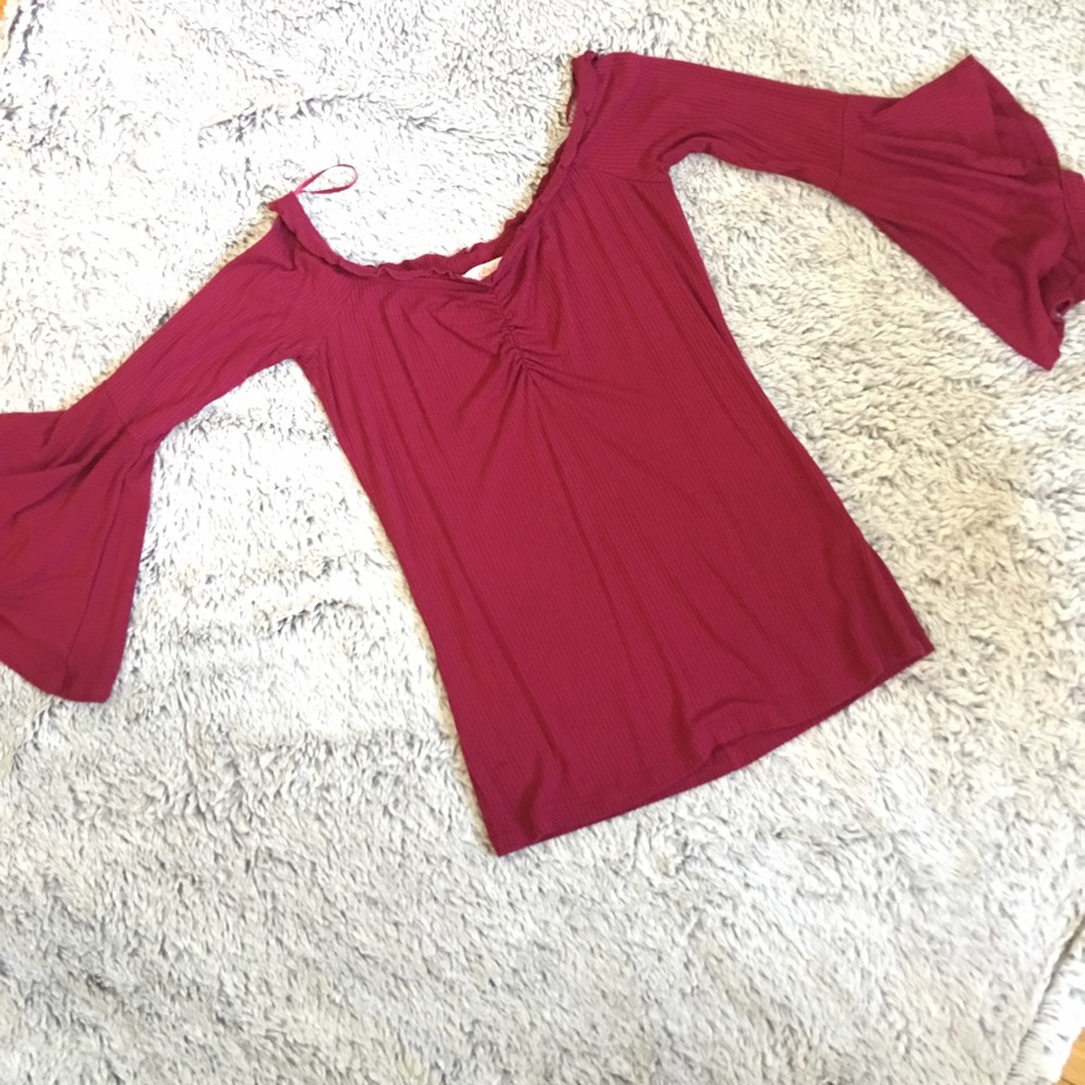 Candie’s Maroon Off the Shoulder Shirt